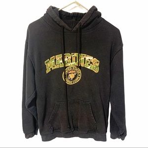Bayside United States US Marines Camouflage Unisex Black Hooded Sweatshirt
